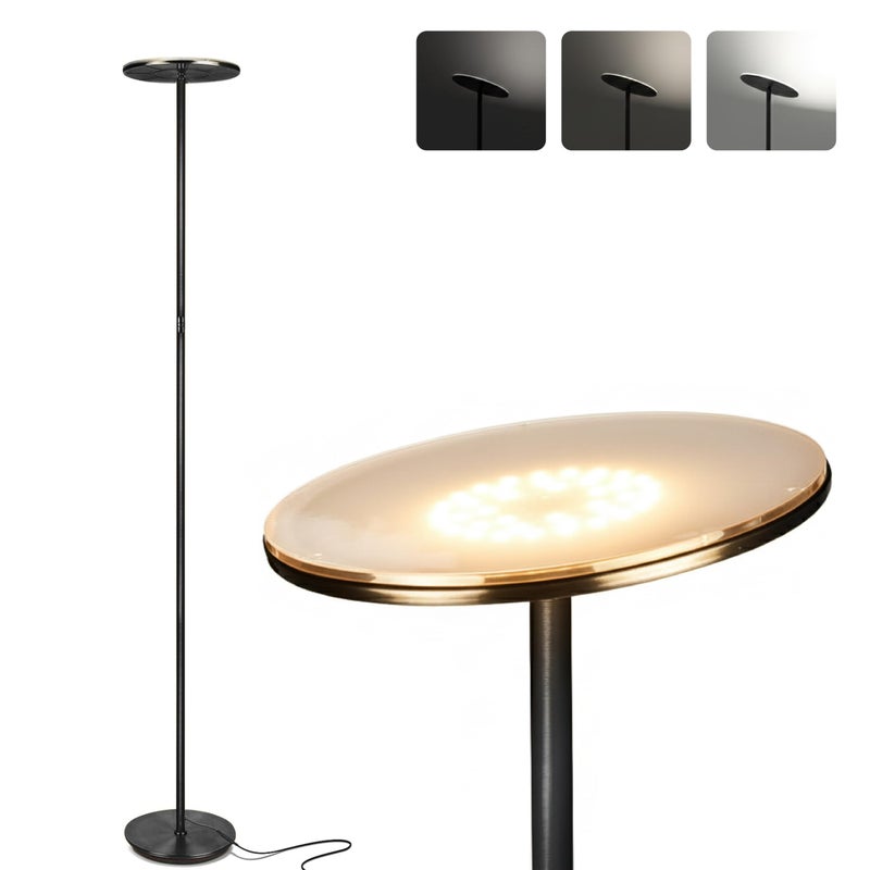 Brightech Sky LED Floor lamp, Torchiere Super Bright Floor Lamp for Living Room Decor & Office - Dimmable, Tall Standing Lamp with Warm Light for Bedroom & Reading - Bronze - Image 1